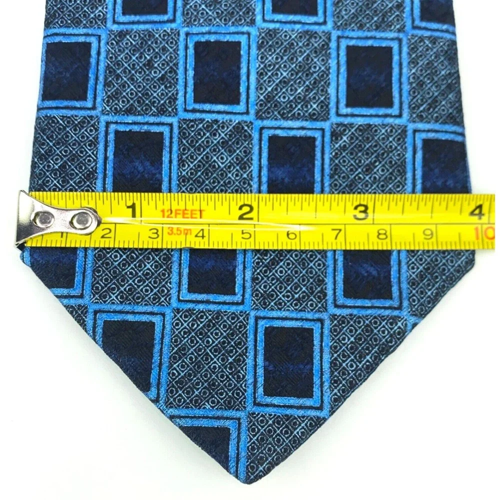 CHARLESTON Tie Rack Mens Blue Geometric 100% Silk Necktie Made in Italy